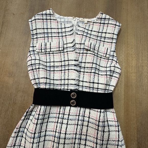 Maje Plaid Tweed Mini Dress Size Cotton Fringe Hem Size 36, US Small‎ - Picture 6 of 12